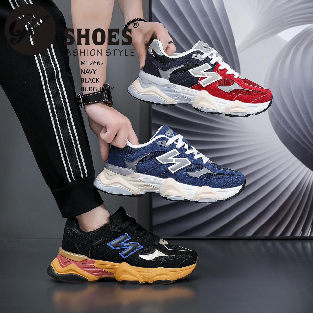 کفش اسپرت مردانه طرح نیو بالانس 9060 مدل M12662 رنگ مشکی، سرمه‌ای، زرشکی مناسب پیاده‌روی و روزمره کتونی وارداتی