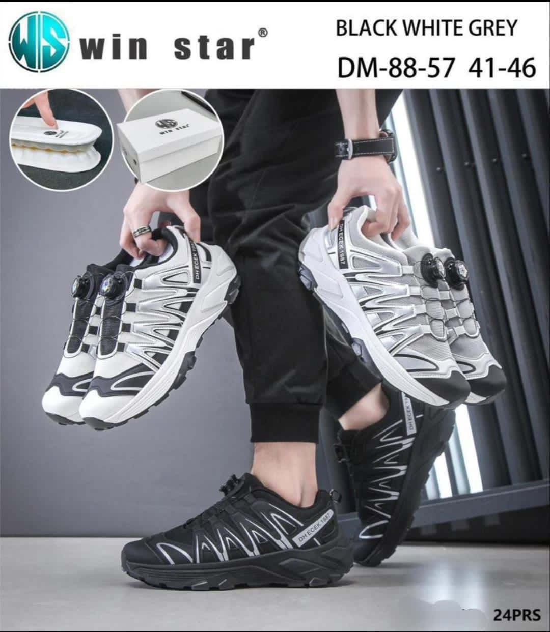 کتونی خارجی وارداتی Win Star مدل DM-88-57 کفش اسپرت مردانه سبک و راحت با سیستم بند دیال سایز 41 تا 46