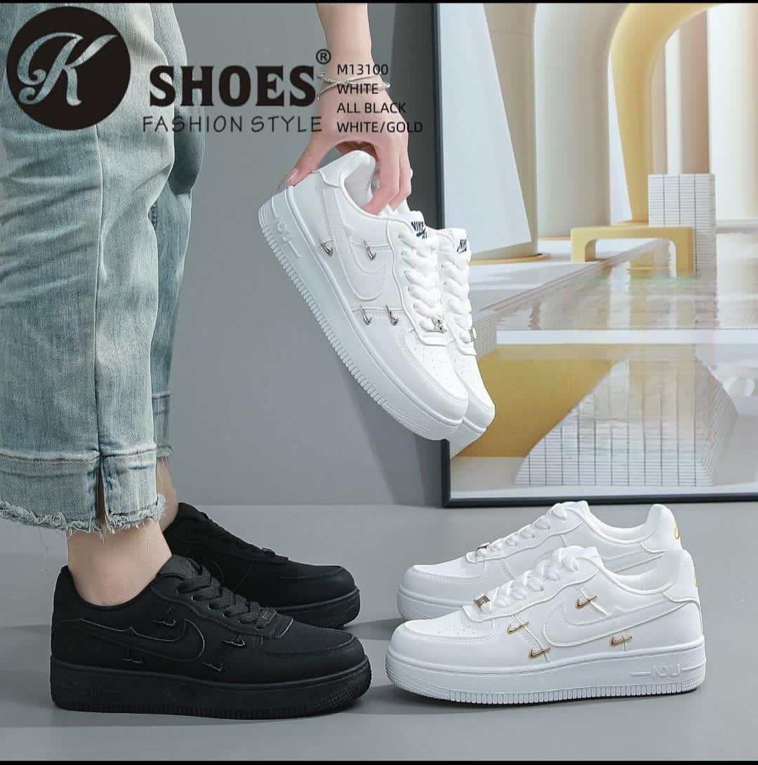 کتونی خارجی وارداتی K SHOES مدل M13100 کفش اسپرت زنانه و مردانه سبک و راحت رنگ سفید طلایی سفید نقره‌ای مشکی سایز 37 تا 41