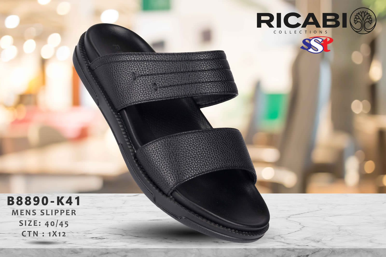 صندل دمپایی عربی مردانه وارداتی طبی مدل B8890-K41 دو بند مشکی راحتی