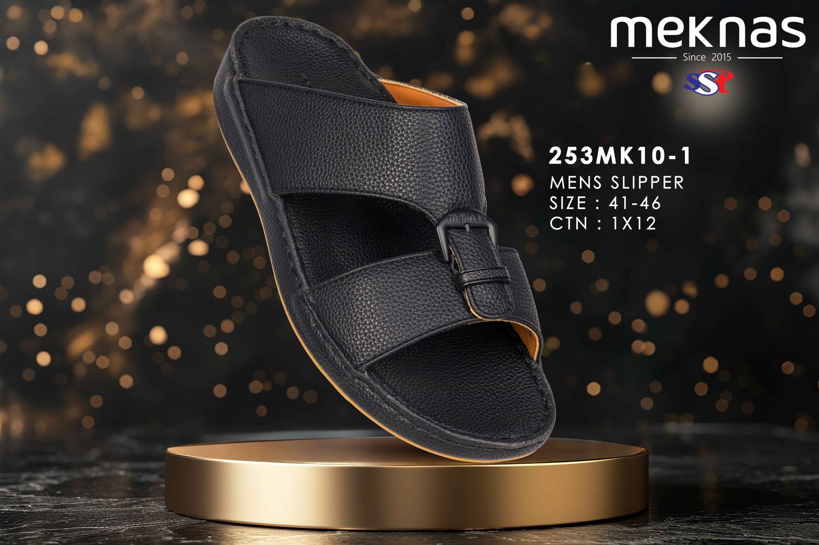 صندل عربی مردانه وارداتی طبی مشکی سگک‌دار مدل 253MK10-1 سایز بزرگ ۴۱ تا ۴۶